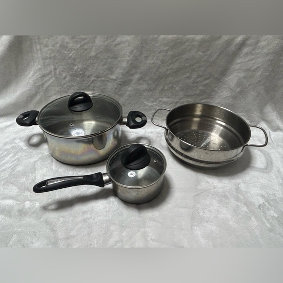 Bialetti stainless Steel pots with lids and steamer insert set - Picture 1 of 16